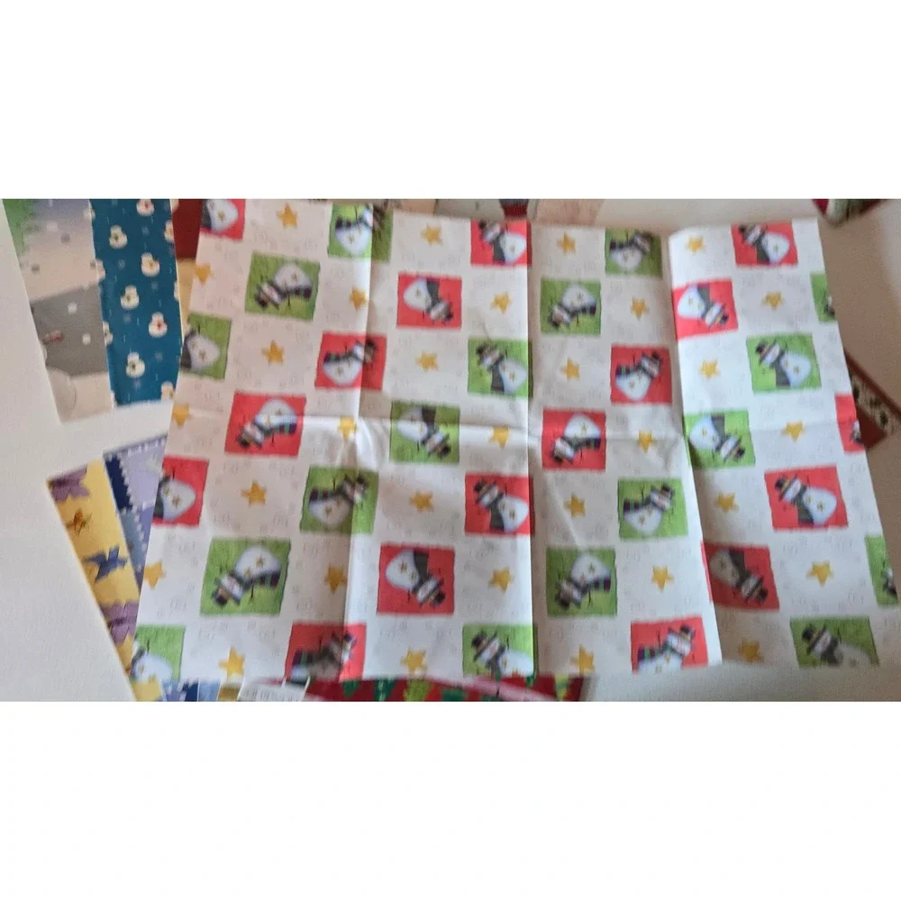 Assorted Full Sheet Gift Wrapping Paper Lot Christmas Holiday Retro Unused